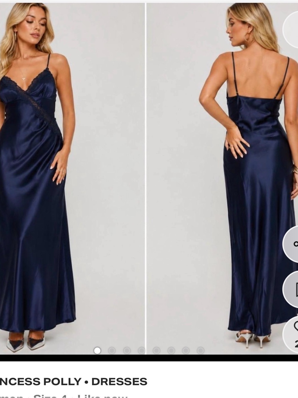 Nwot -Unworn Princess Polly Midnight Navy Satin Lace-Trim Slip Gown